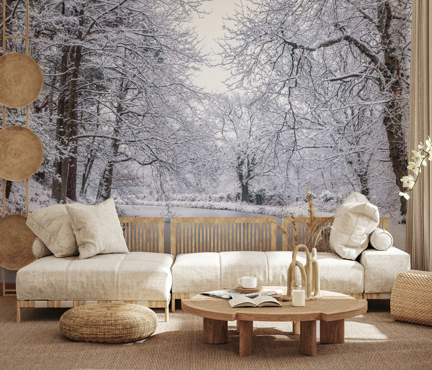 Winter Forest Red Umbrella Wall Mural