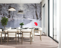 Winter Forest Red Umbrella Wall Mural