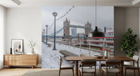 Snowy Thames Riverside View Wall Mural