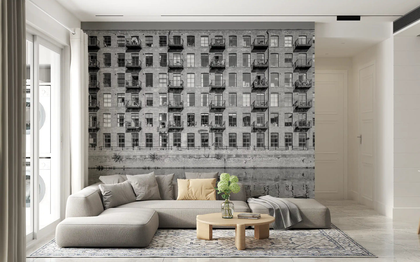Industrial Riverside Brick Loft Facade Wall Mural