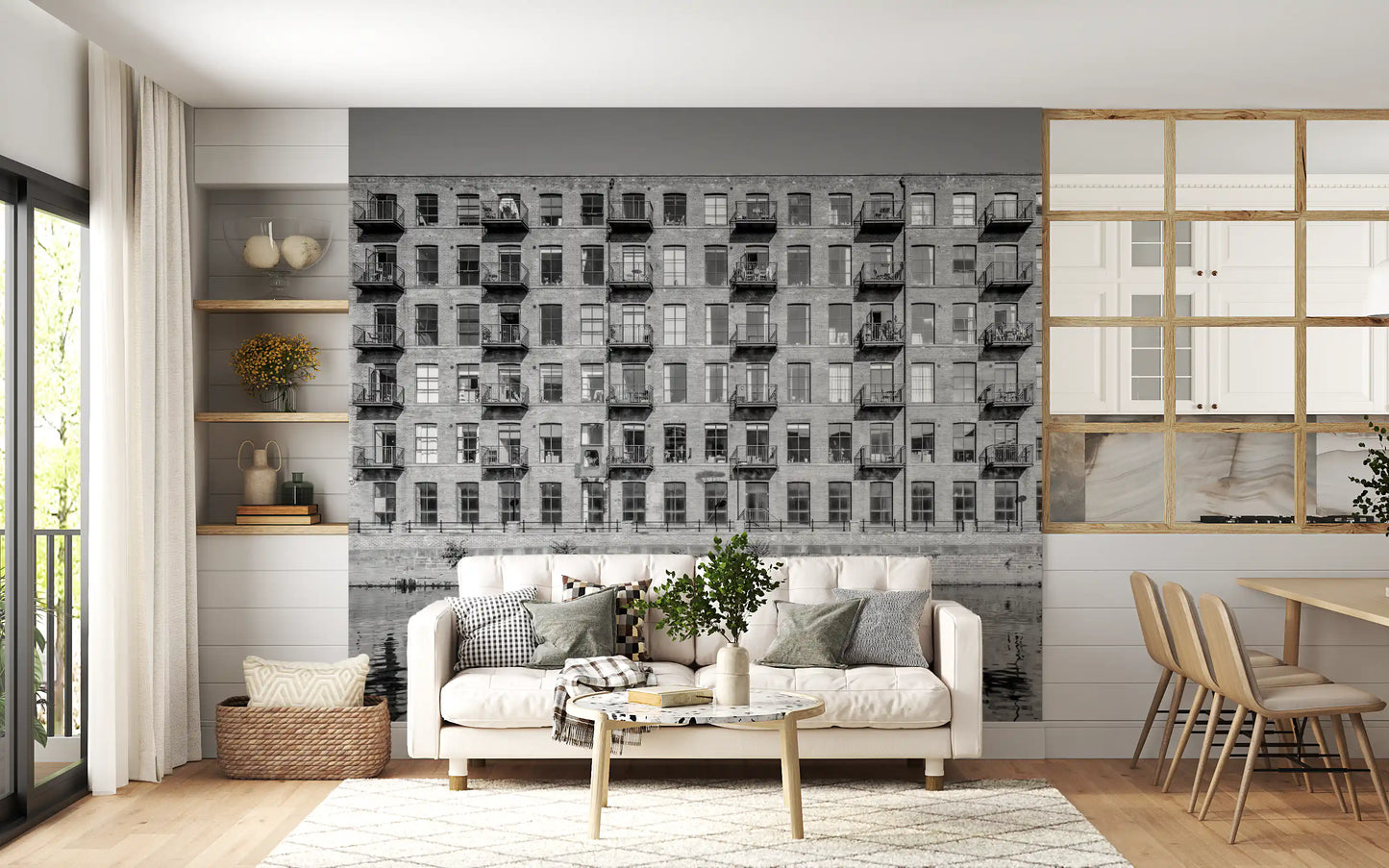 Industrial Riverside Brick Loft Facade Wall Mural
