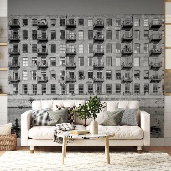 Industrial Riverside wall mural greys the backdrop of a living room GD11177
