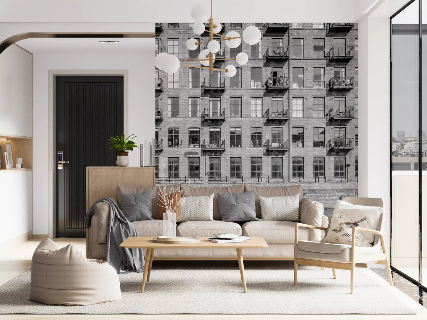 Industrial Riverside Brick Loft Facade Wall Mural