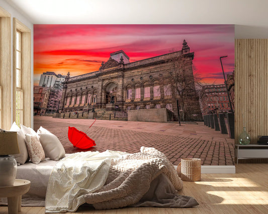 Urban Red Umbrella Sunset Wall Mural
