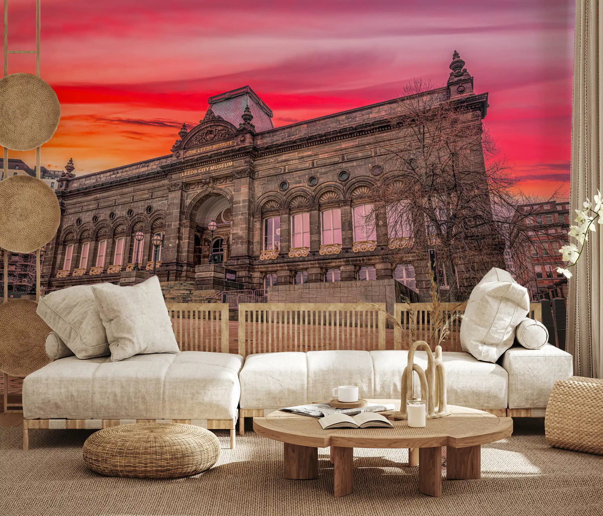 Red Umbrella Sunset scene as a wall mural warming a living room GD11179