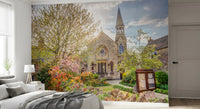 Sunlit English Church Garden Wall Mural