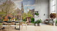 Sunlit English Church Garden Wall Mural