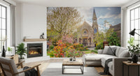 Sunlit English Church Garden Wall Mural