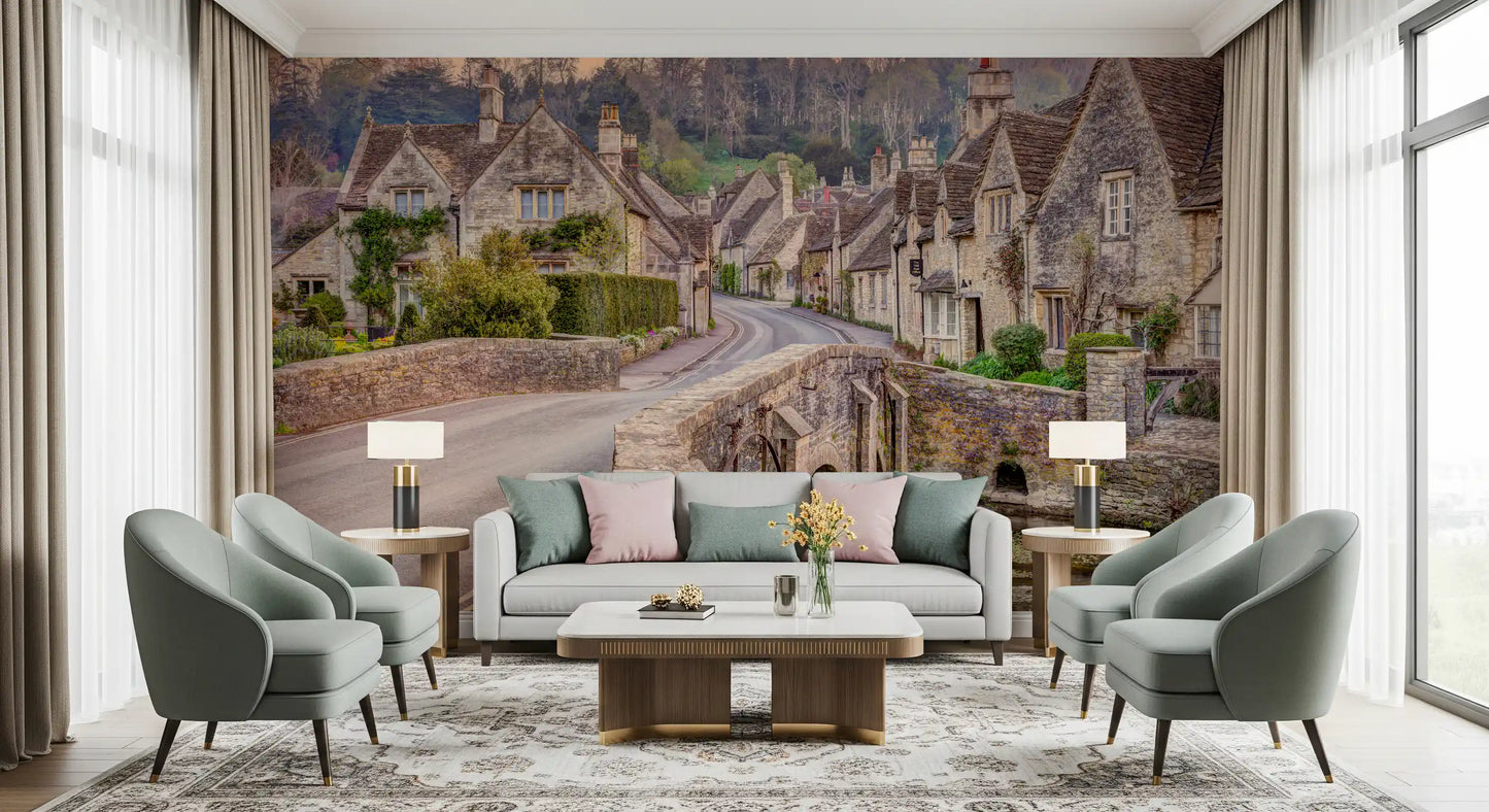 Cotswold Village Sunset Wall Mural