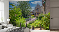 Old Town Stone Church Garden Scene Wall Mural