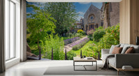 Old Town Stone Church Garden Scene Wall Mural