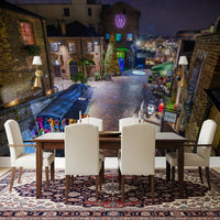 London Nighttime Cobblestone Market Square Wall Mural