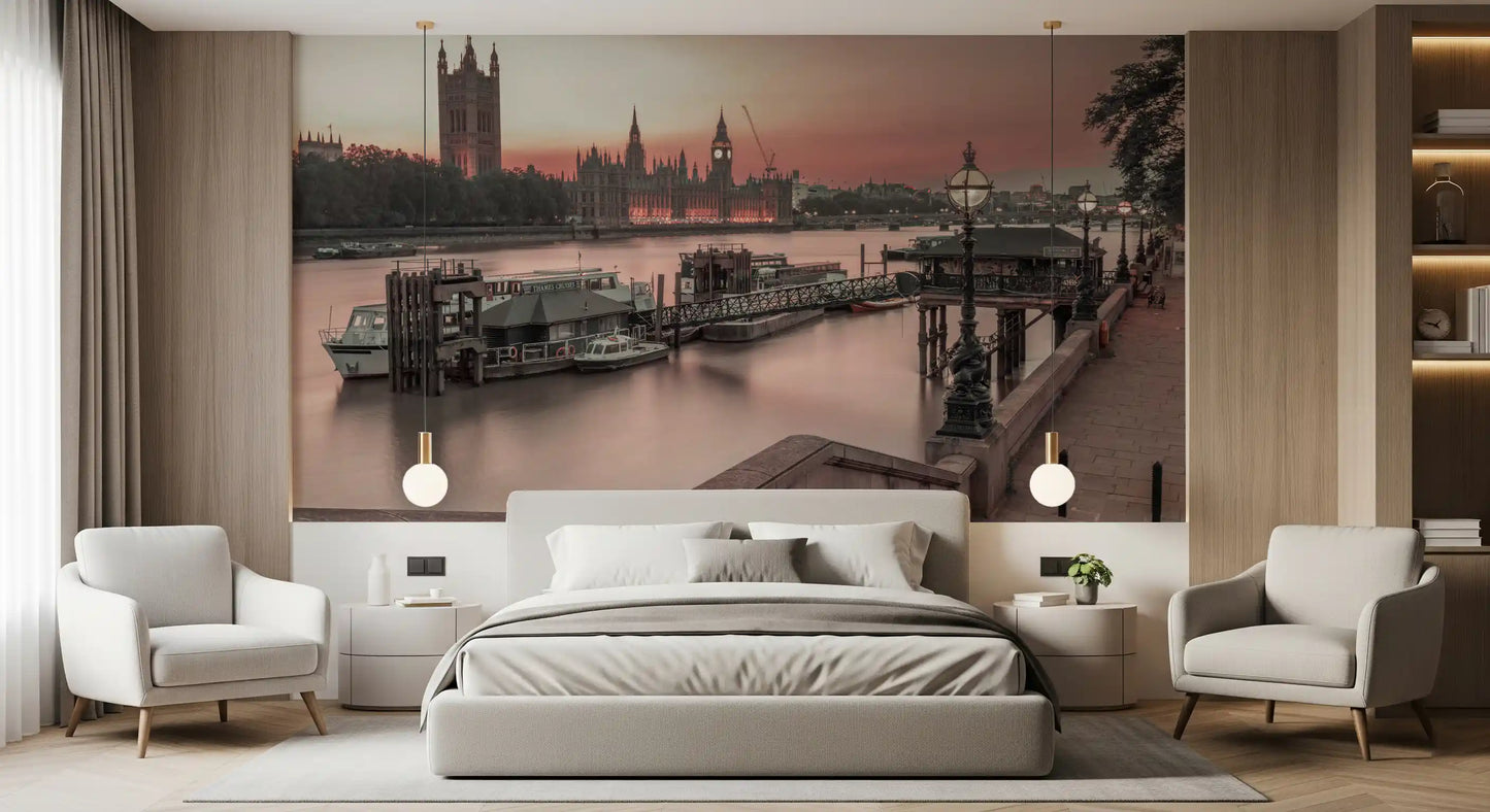 London River Sunset View Wall Mural