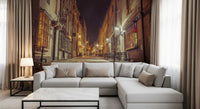 Nocturnal Cobbled Alleyway Wall Mural