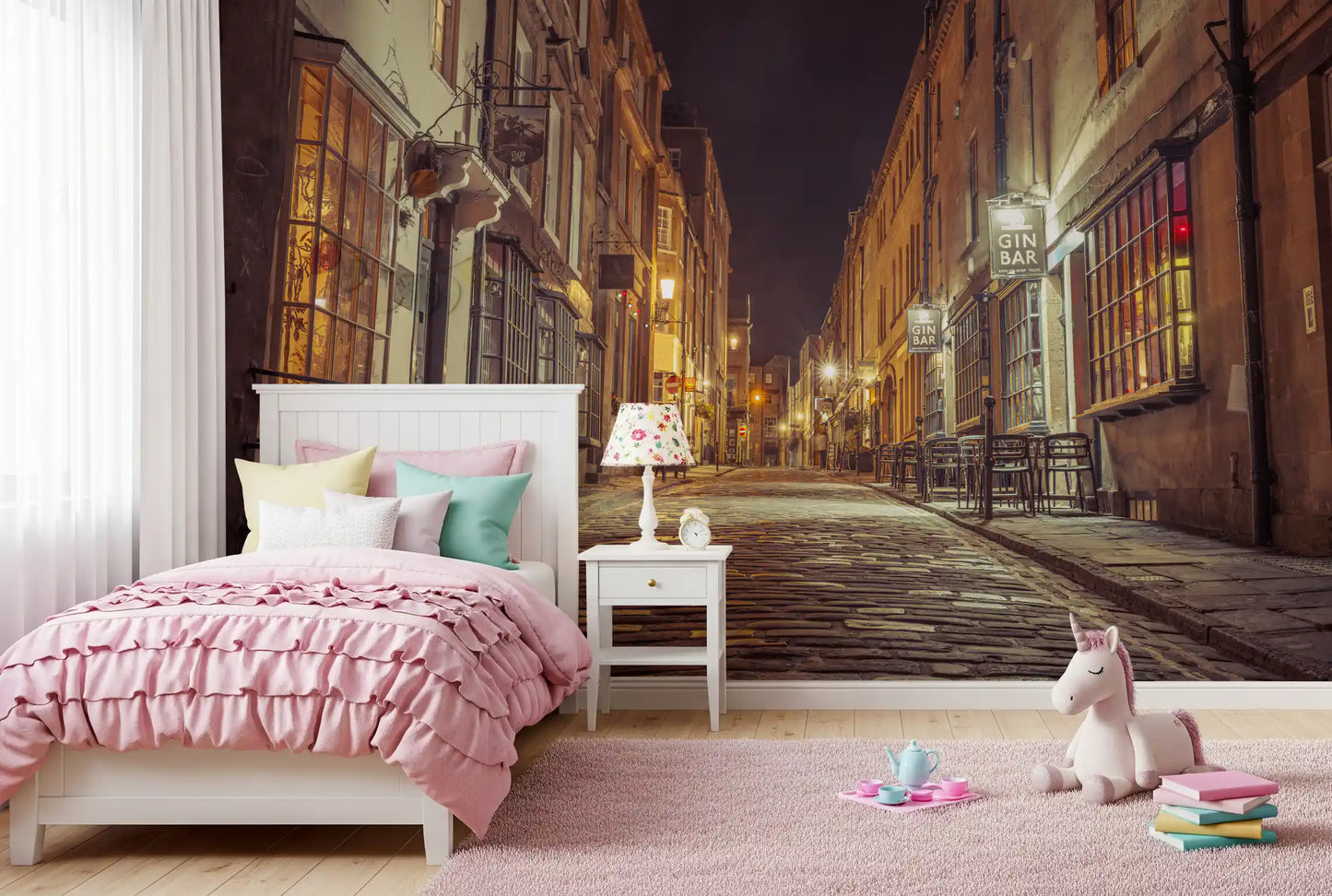 Nocturnal Cobbled Alleyway Wall Mural