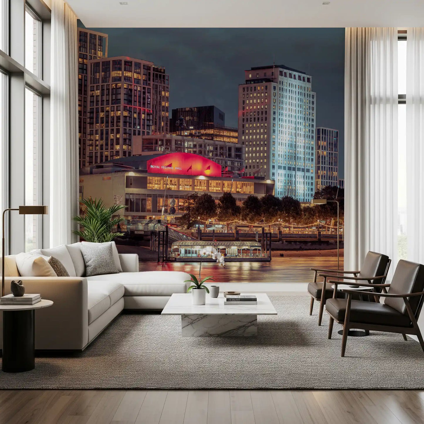 London Riverfront Twilight Skyline Wall Mural