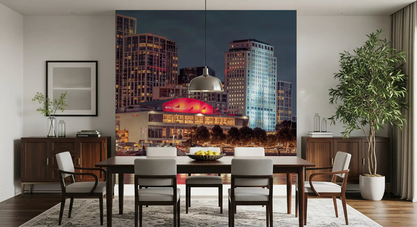London Riverfront Twilight Skyline Wall Mural