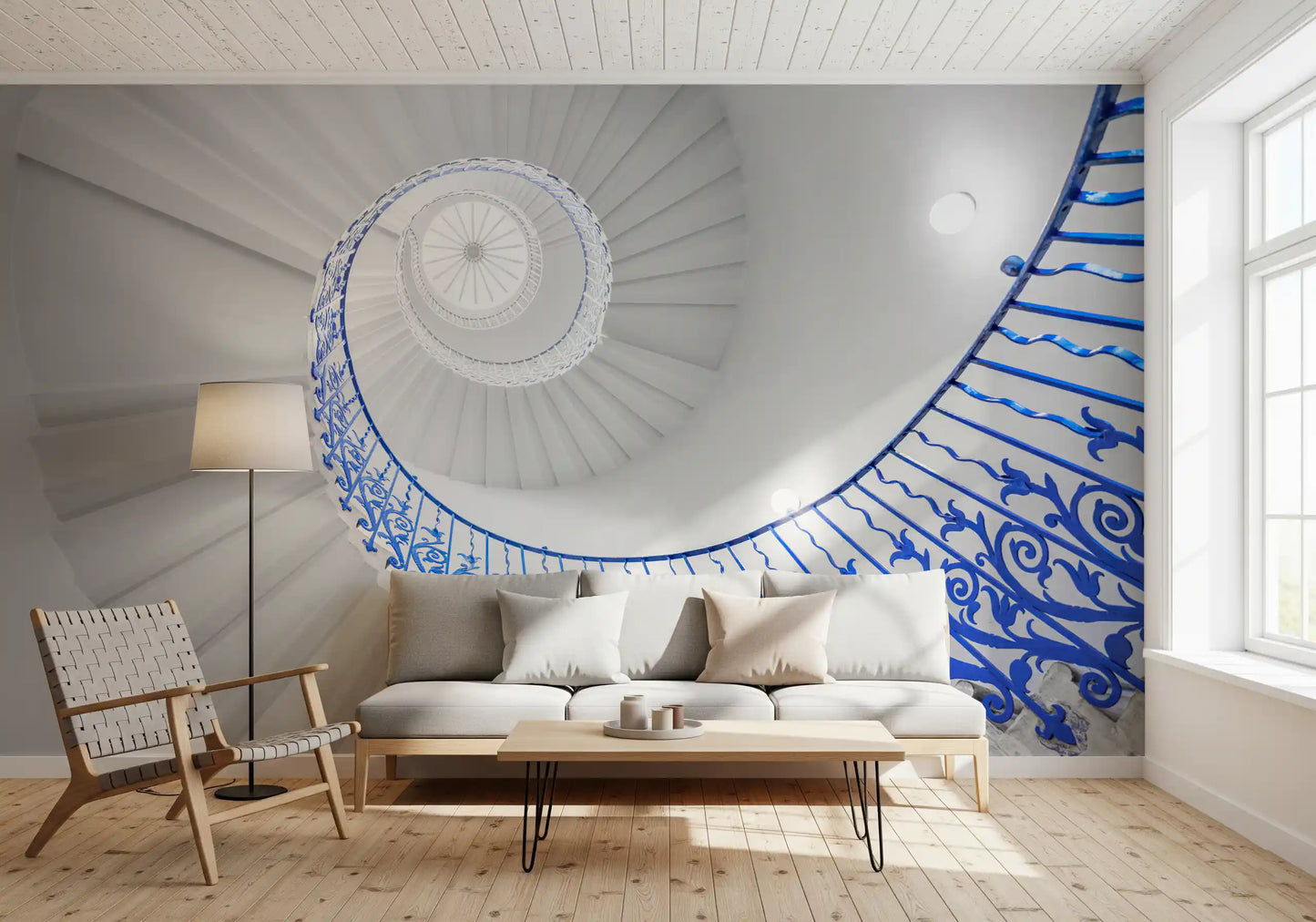 Cobalt Spiral Staircase Architectural Detail Wall Mural