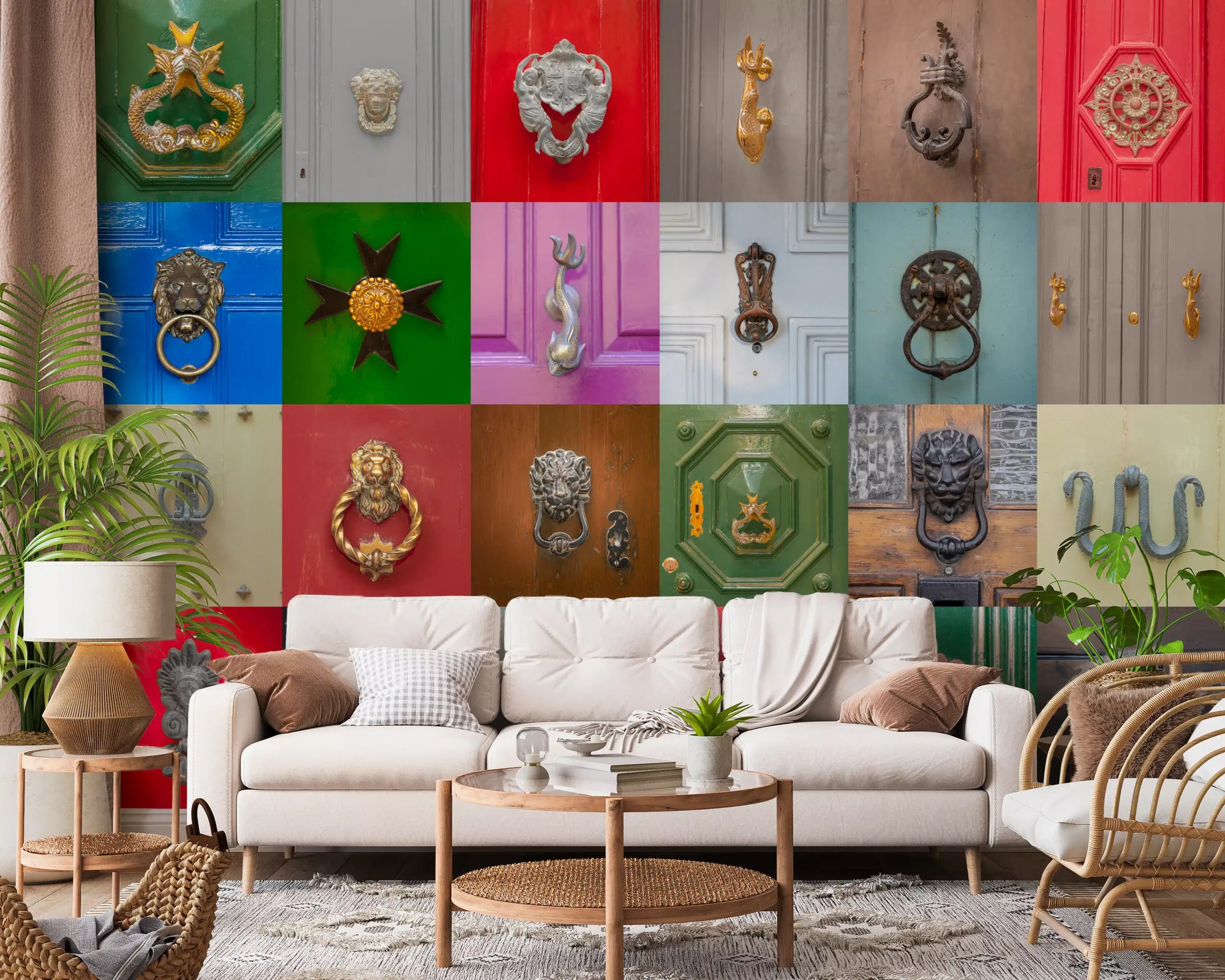 Door knocker mosaic wall mural adding a bold feature to a living room GD11221
