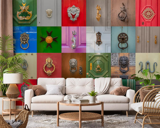 Door knocker mosaic wall mural adding a bold feature to a living room GD11221
