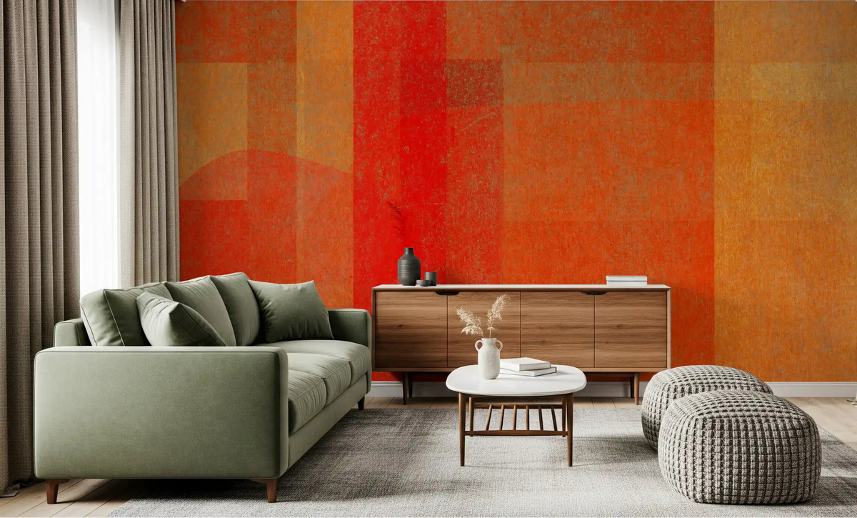 Fiery Sunset geometric wall mural giving a living room a warm glow GD11227
