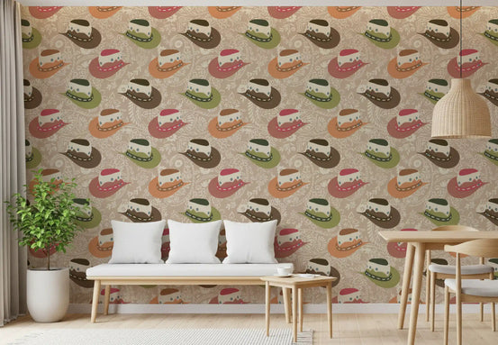 Red and green cowboy hat wallpaper adding rustic pattern to a Dining room GD11237

