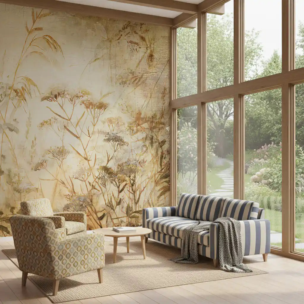 Golden Meadow Botanical Study Wall Mural