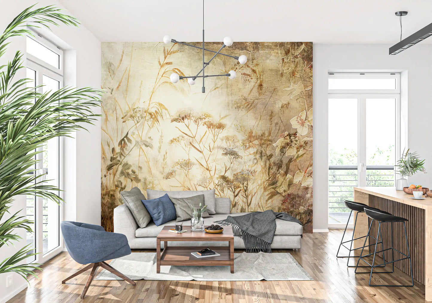 Golden Meadow Botanical Study Wall Mural