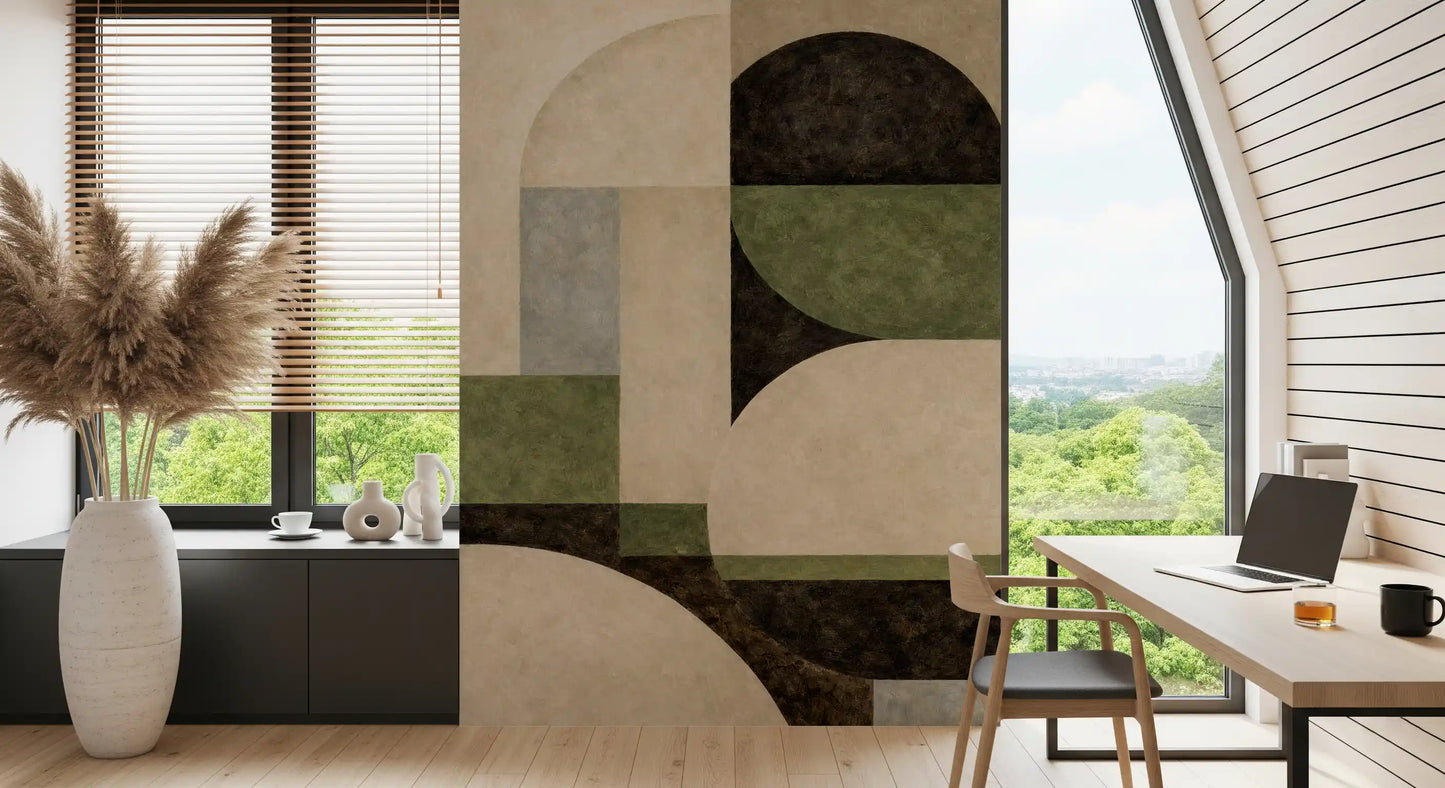 Modern terracotta arc wall mural with textured surface GD11245