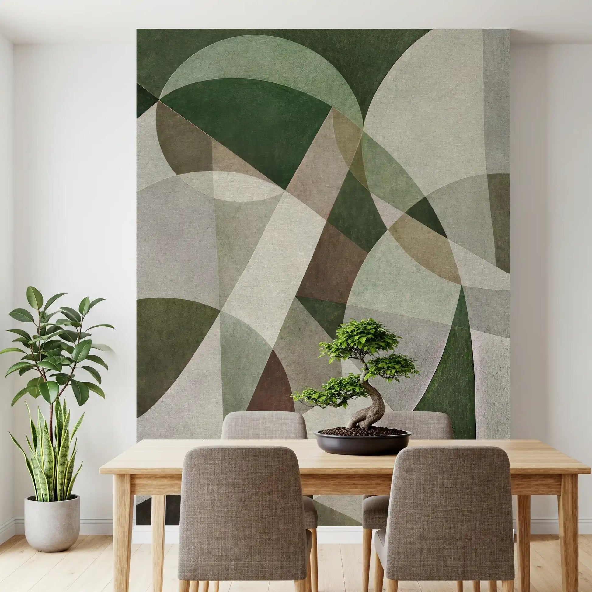Sage block wall mural featuring layered angular pattern GD11246