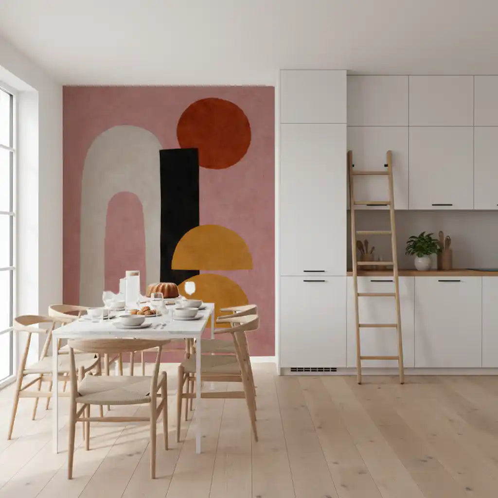 Contemporary blush abstract wall mural with earthy neutral palette GD11247