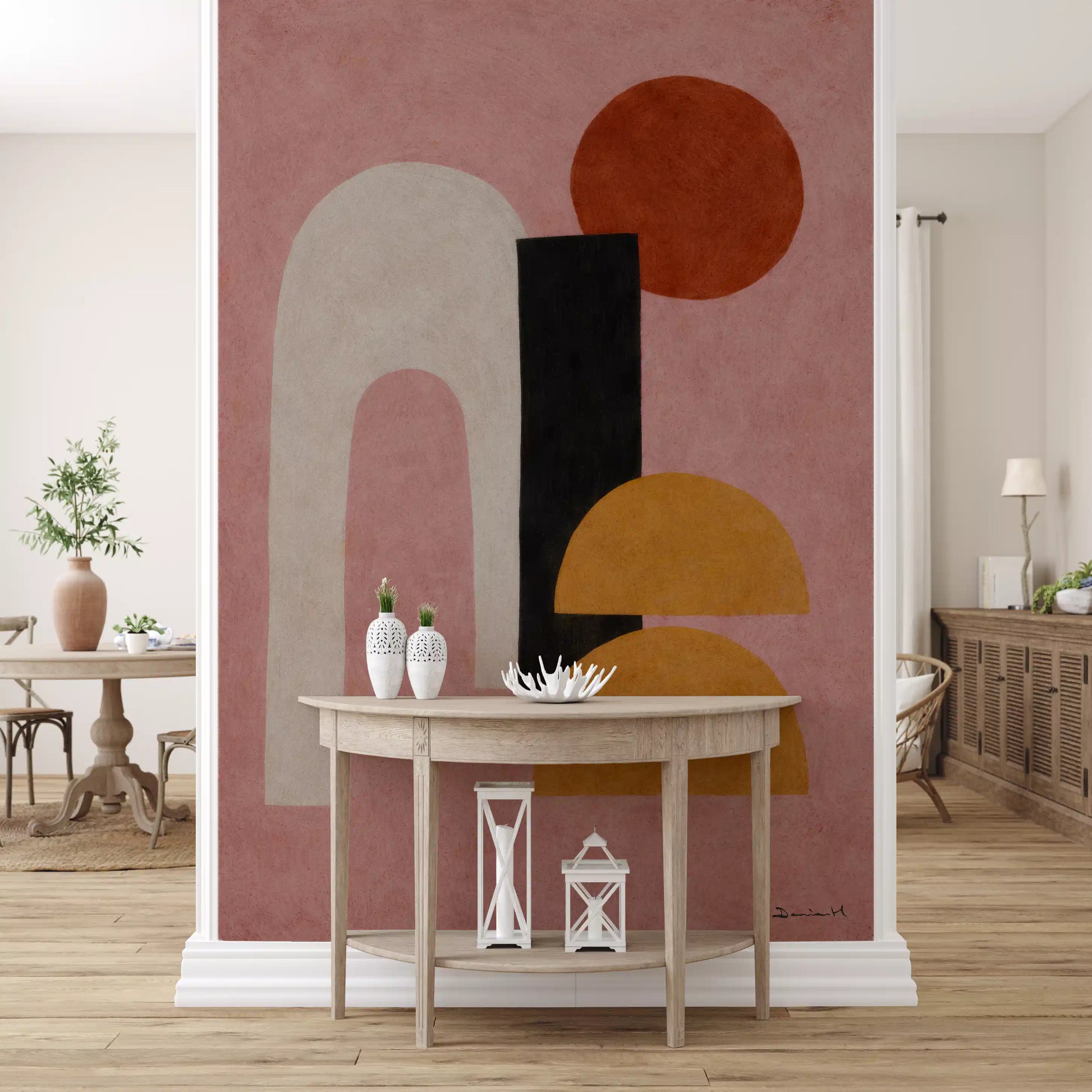 Abstract Shapes in Rose and Clay Wall Mural with textured finish GD11247