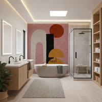 Minimal abstract wall mural in terracotta and dusty pink hues GD11247