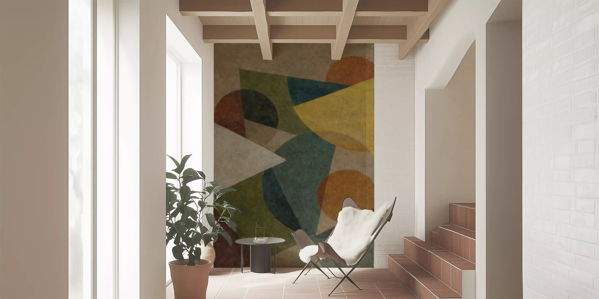 Designer abstract mural with modern color block geometry GD11248