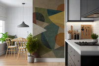 Mid-century inspired abstract wall mural with bold geometric pattern GD11248