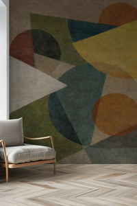 Neutral geometric wall mural with textured painted appearance GD11248