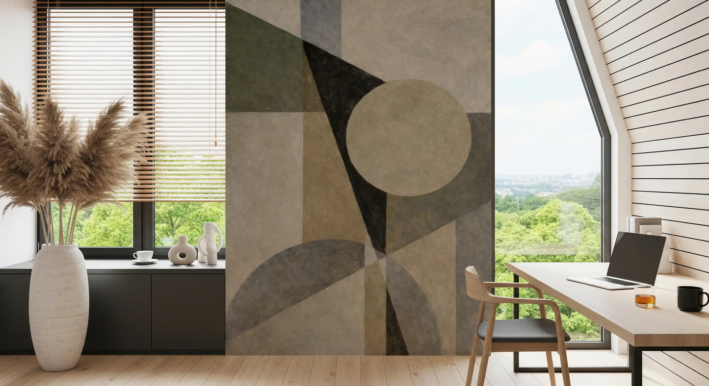 Clean line abstract wall mural with balanced geometric artwork GD11249