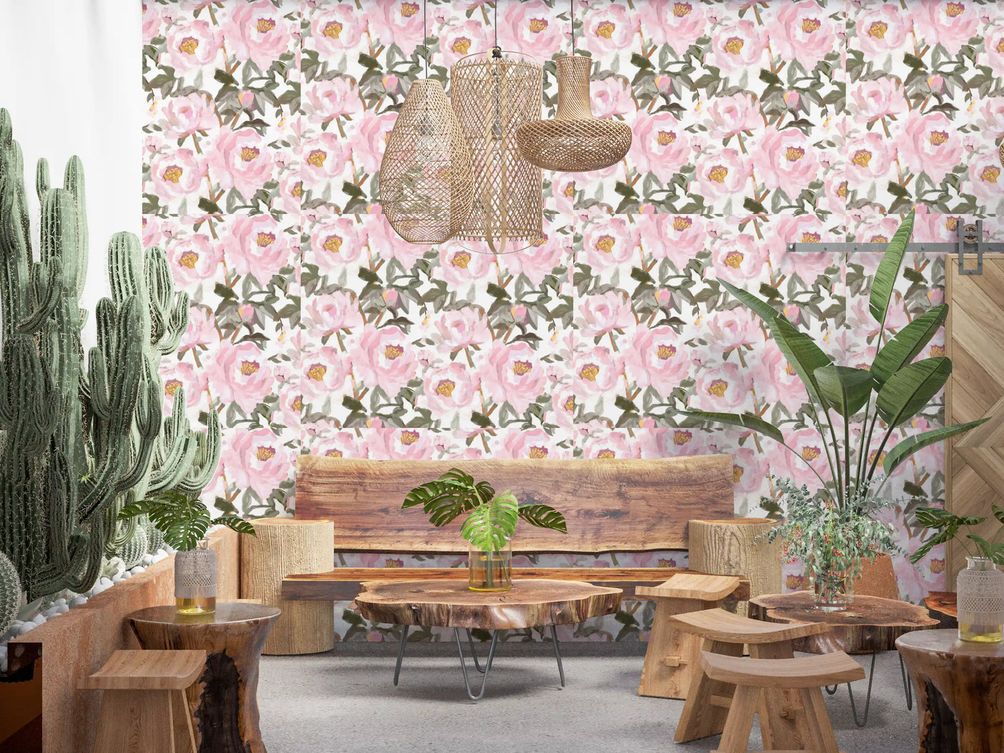 Soft Pink Peony Garden Wallpaper⁠