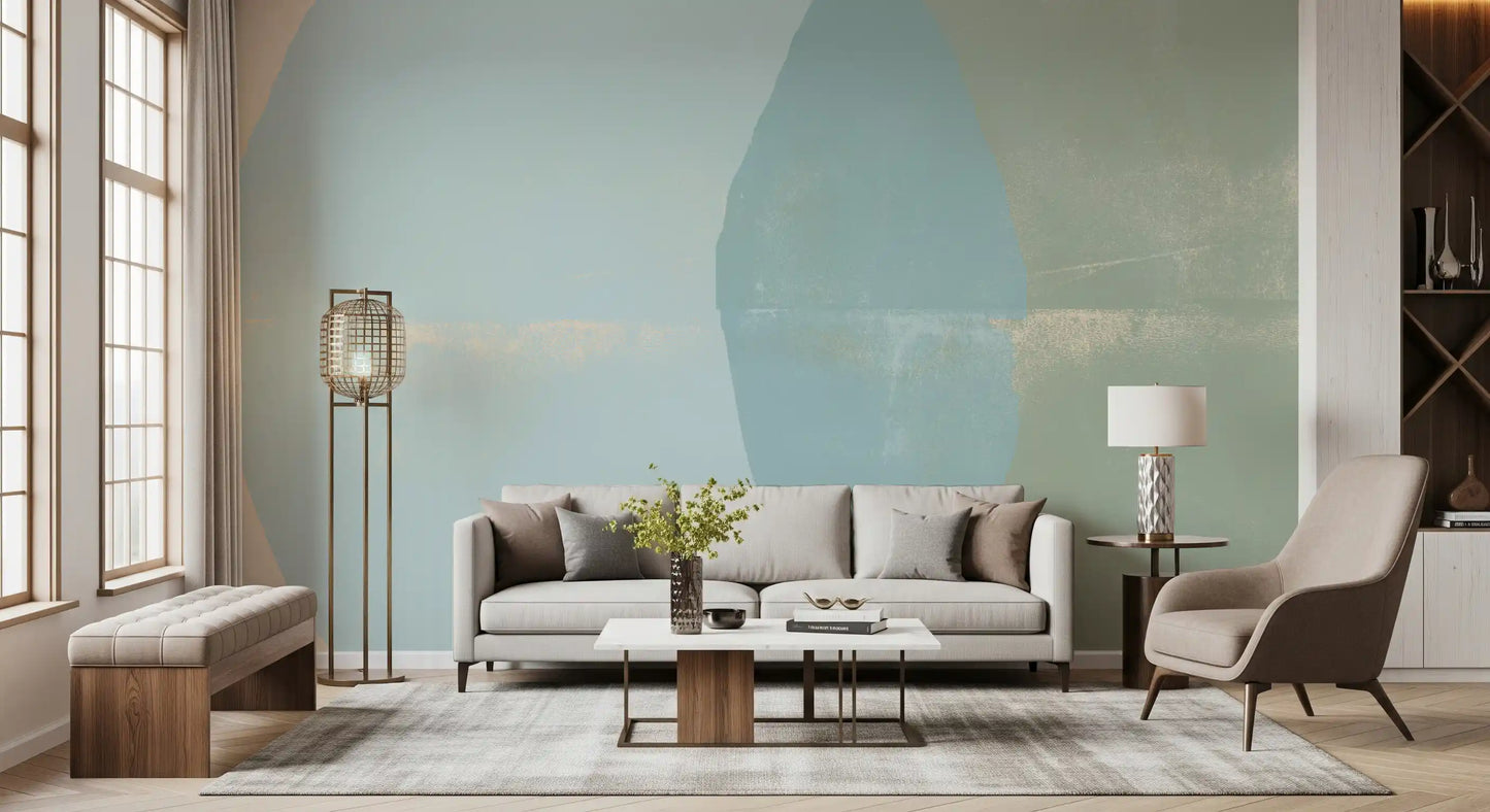 Sage and Blue Geometric Arcs Wall Mural