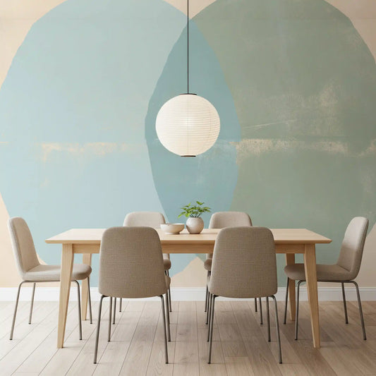 Sage and blue geometric wall mural adding calm arcs to a Dining room GD11261
