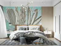Muted Floral Line Art Wall Mural