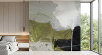 Layered Monochrome and Olive Organic Shapes Wall Mural