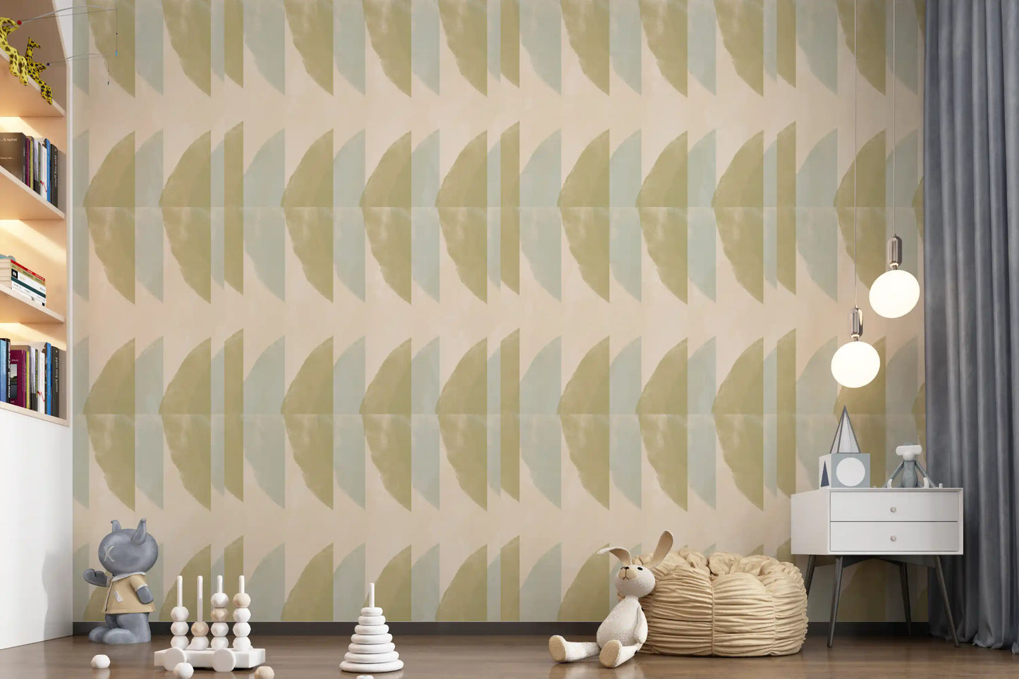 Abstract Sage and Sand Geometric Arches Wallpaper⁠