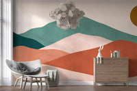 Abstract Sage and Terracotta Hills Wall Mural
