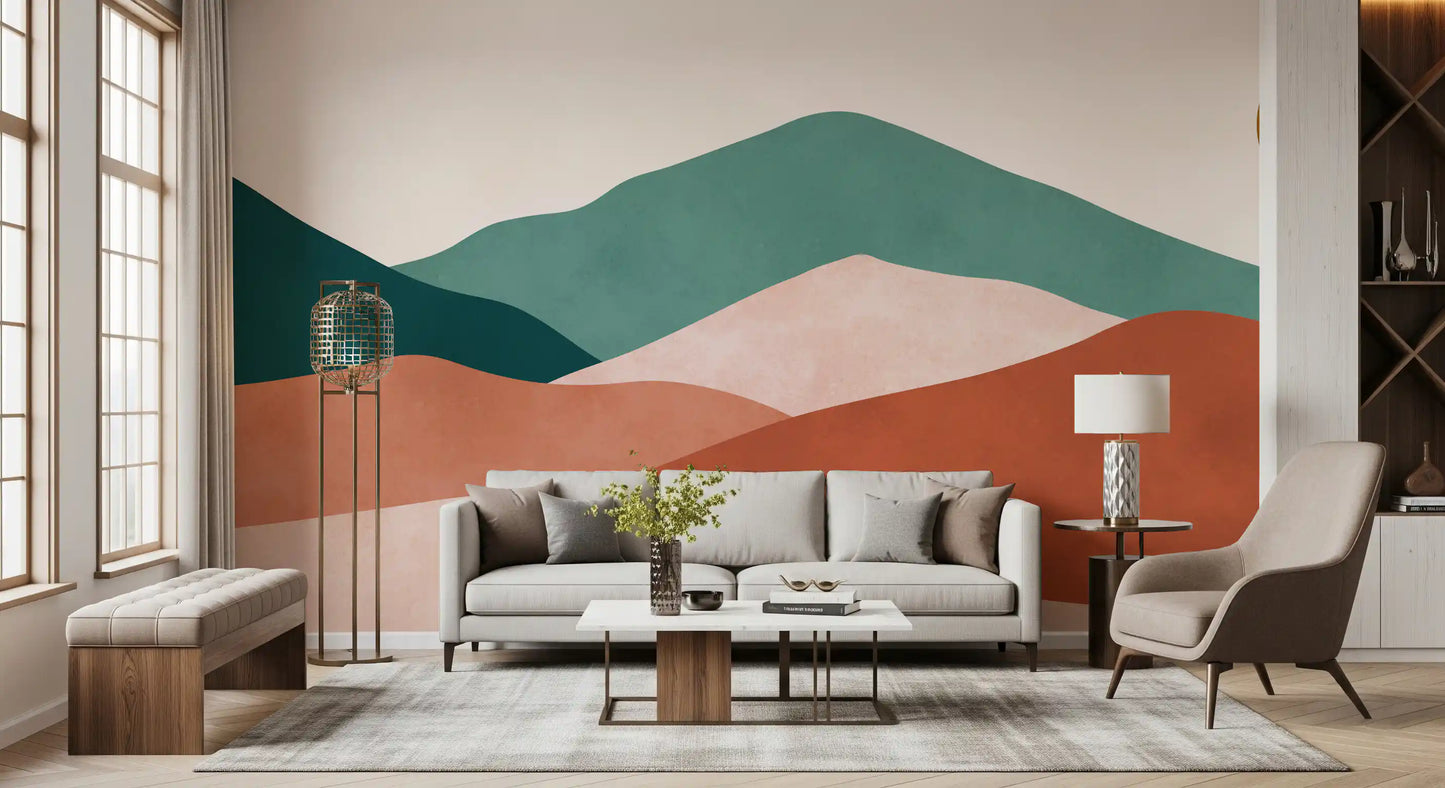 Abstract Sage and Terracotta Hills Wall Mural