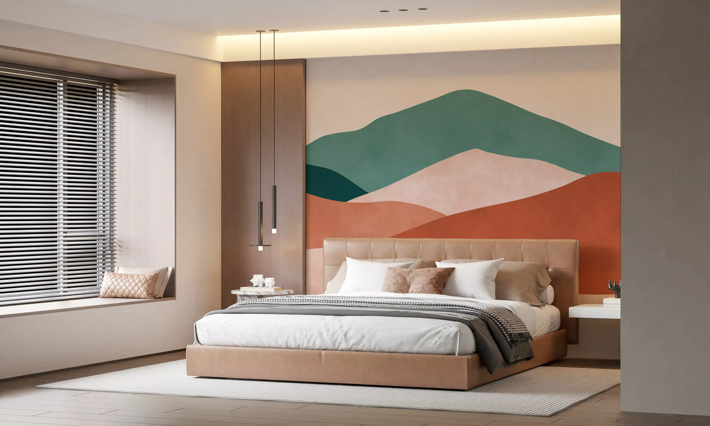 Abstract Sage and Terracotta Hills Wall Mural