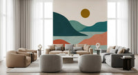 Minimalist Sunset Valley Peaks Wall Mural