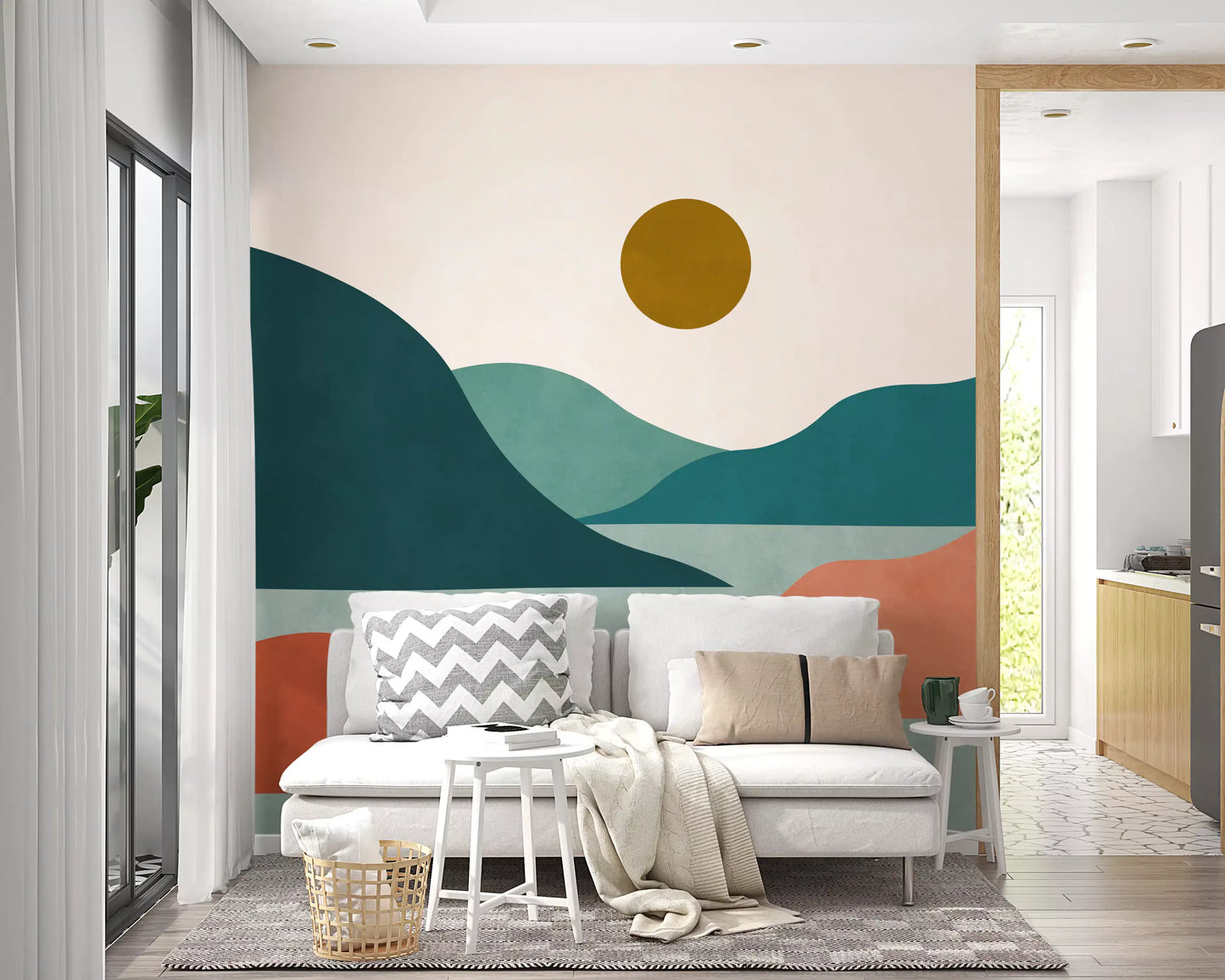 Minimalist Sunset Valley Peaks Wall Mural