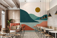 Minimalist Sunset Valley Peaks Wall Mural