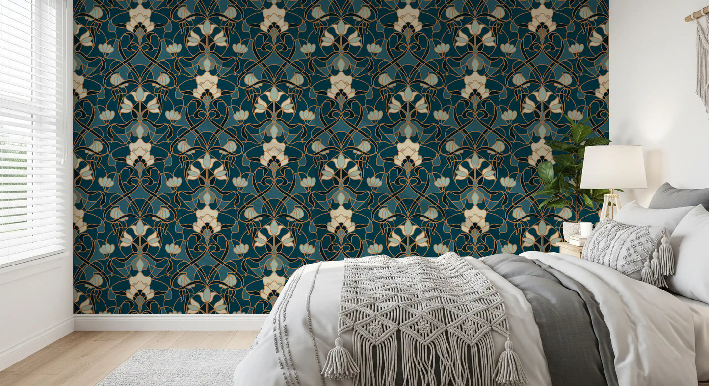 Heritage Botanical Scrollwork Wallpaper⁠